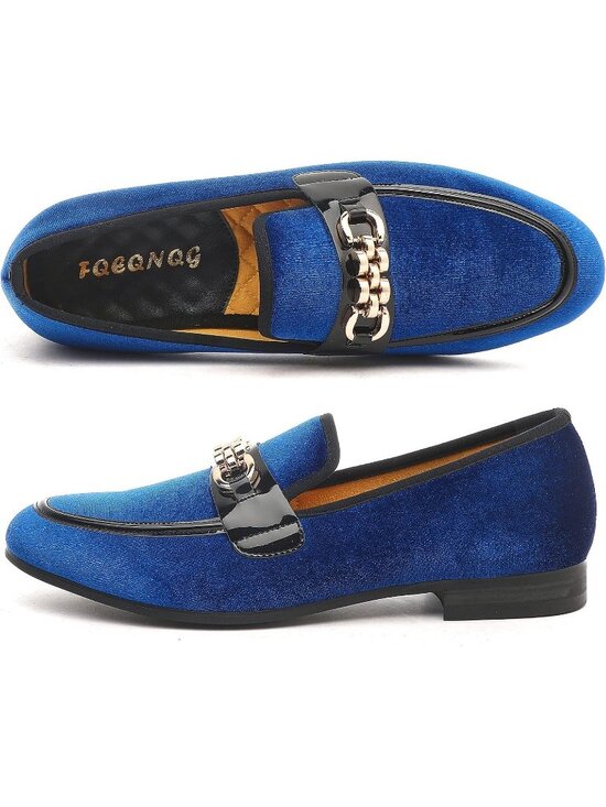 FQEQNQG Men\'s Blue Velvet Loafers Penny Slip On Smoking Luxury Wedding Shoes main image 6